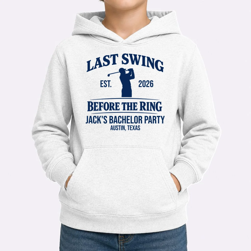 Last Swing Before The Ring Custom Golf Bachelor Party Kids Hoodie - Front 1