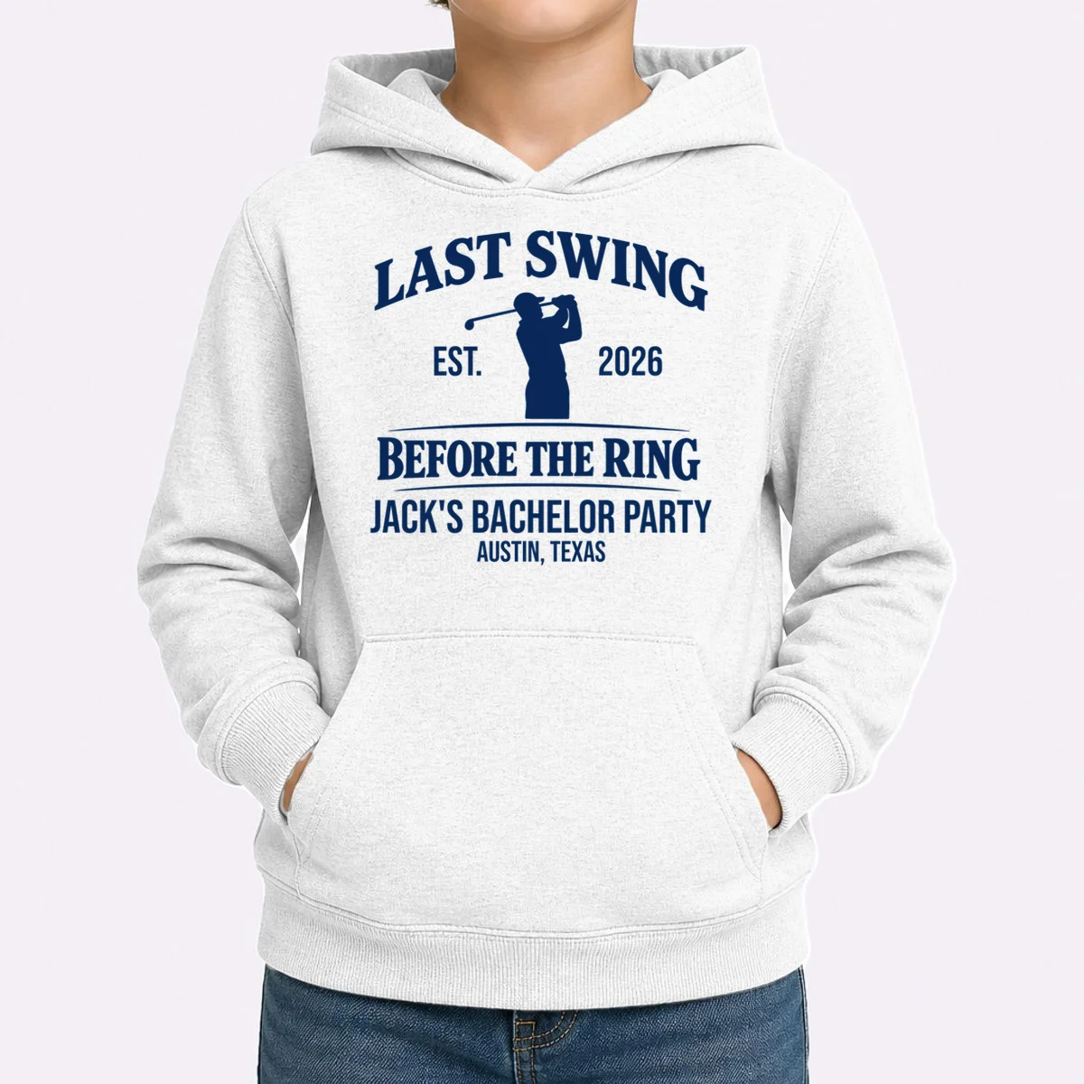 Last Swing Before The Ring Custom Golf Bachelor Party Kids Hoodie - Front 1