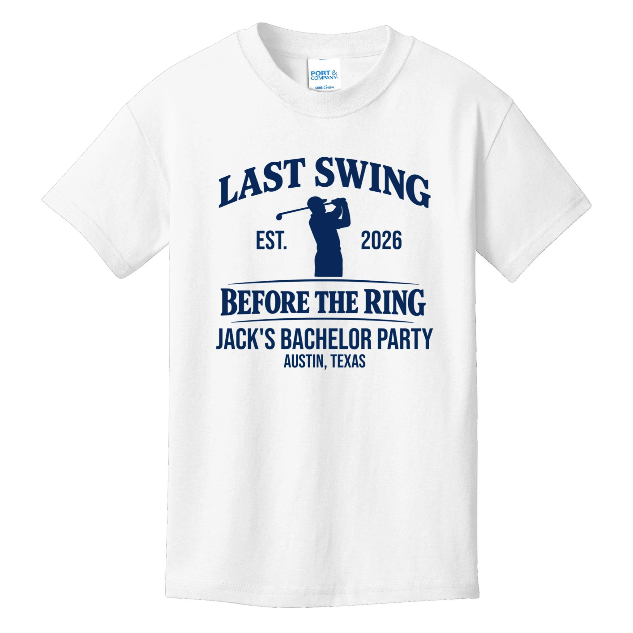 Last Swing Before The Ring Custom Golf Bachelor Party Kids T-Shirt - Front