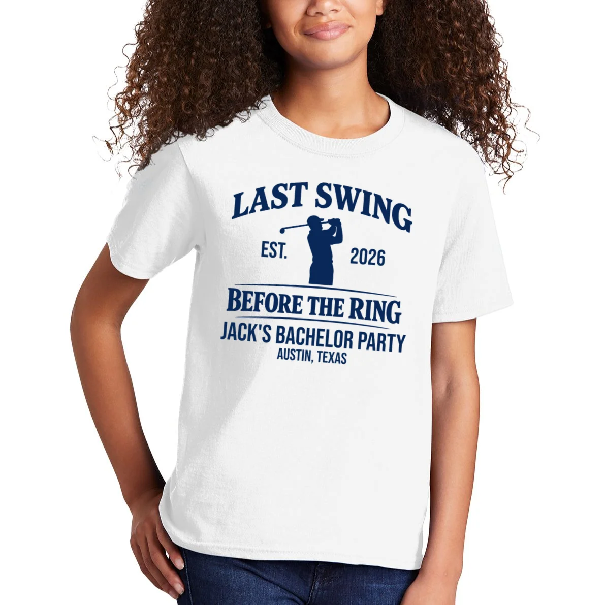 Last Swing Before The Ring Custom Golf Bachelor Party Kids T-Shirt - Front 1