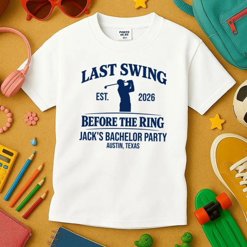 Last Swing Before The Ring Custom Golf Bachelor Party Kids T-Shirt - Front 2