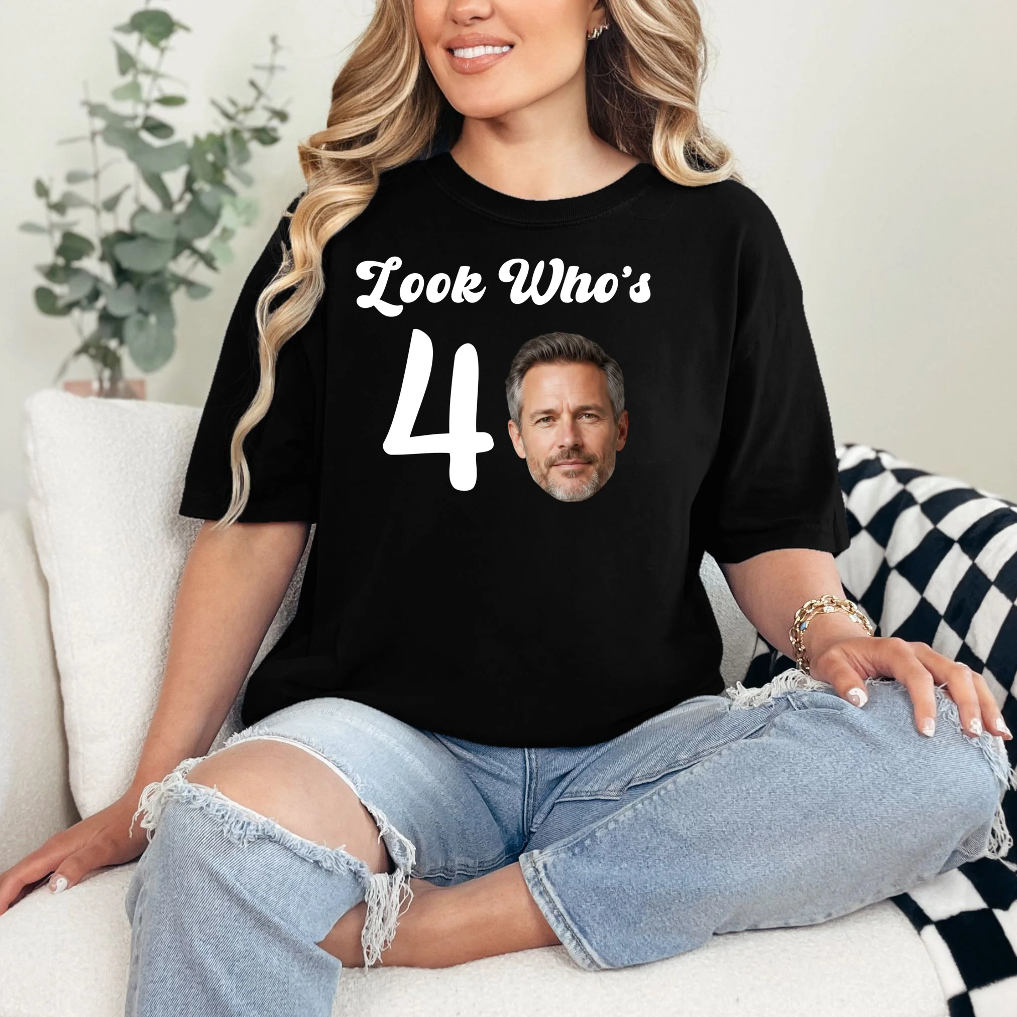Look Who's Funny Custom Face Birthday T-Shirt - Front 1
