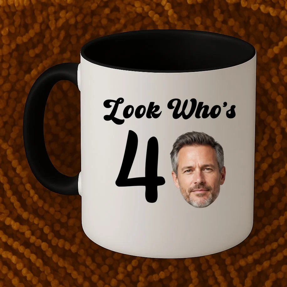 Look Who's Funny Custom Face Birthday Coffee Mug - Front 1