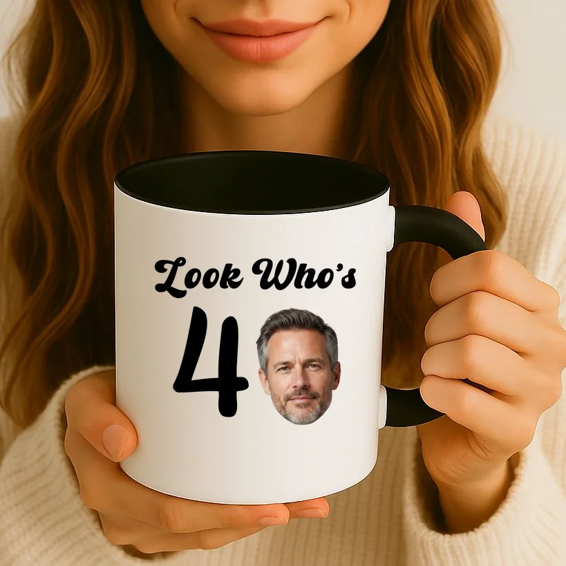 Look Who's Funny Custom Face Birthday Coffee Mug - Front 2