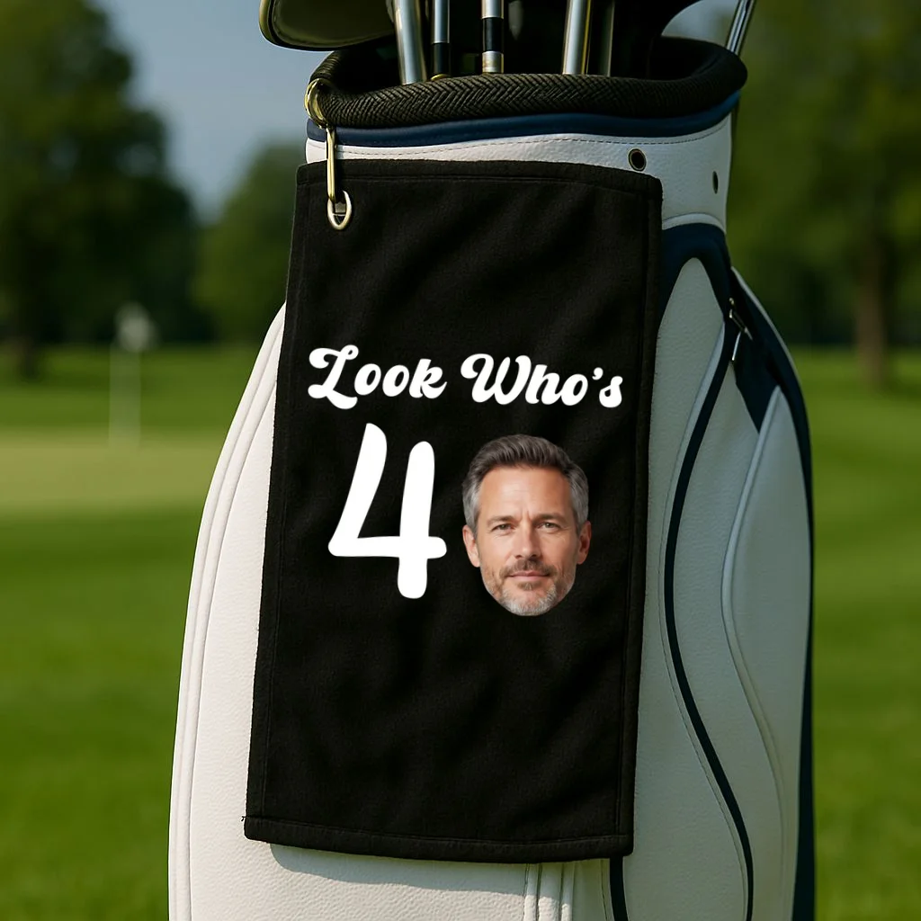 Look Who's Funny Custom Face Birthday Golf Towel - Front 2