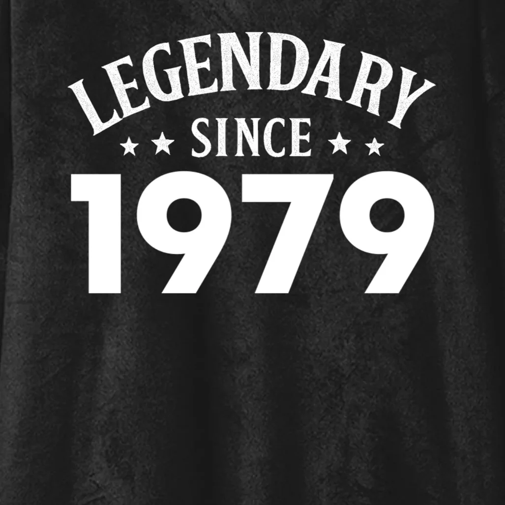 Legendary Since 1979 Vintage Birthday Text Hooded Blanket - Front - Close-up