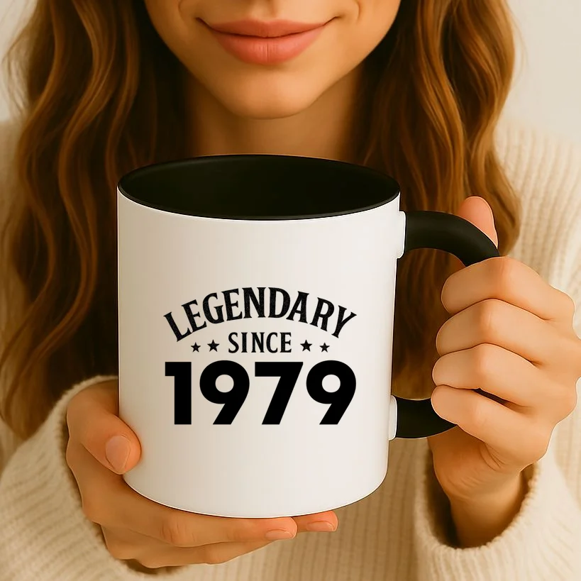 Legendary Since 1979 Vintage Birthday Text Mug - Front 2