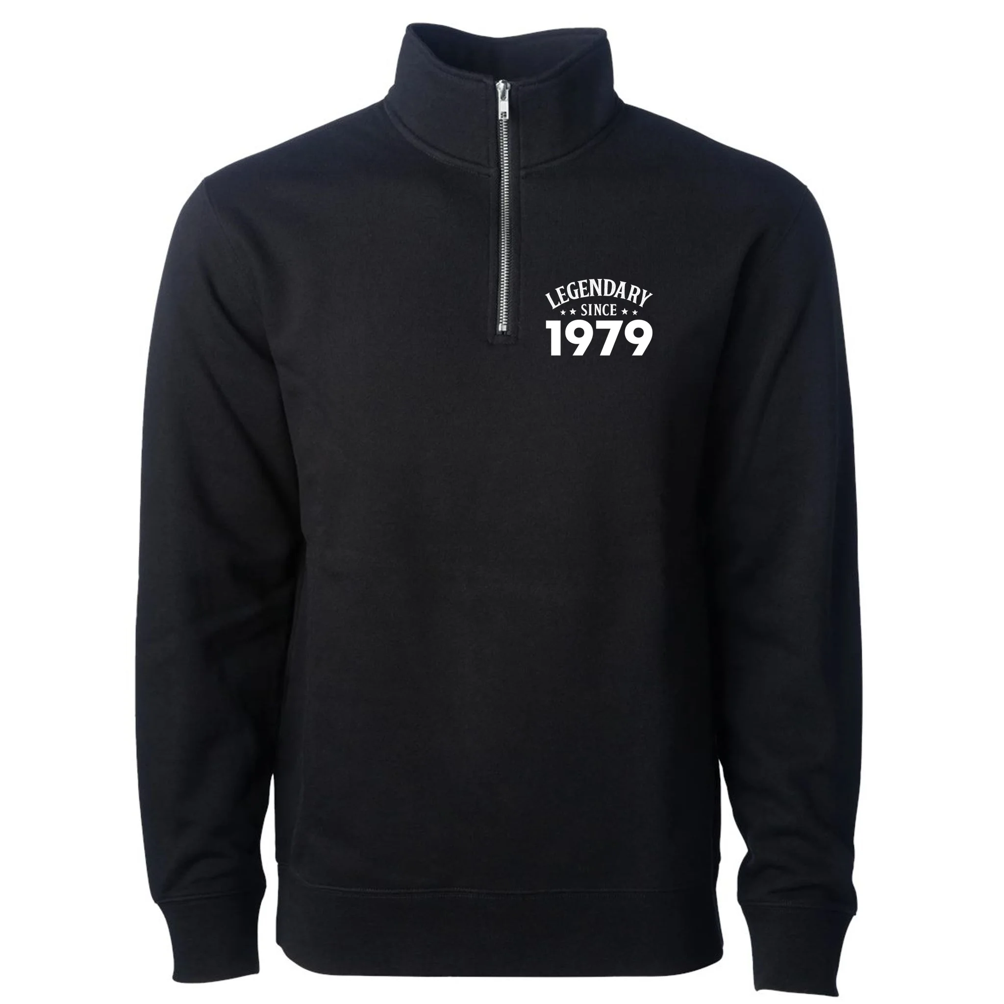 Legendary Since 1979 Vintage Birthday Text Men's Pullover Quarter Zip - Front