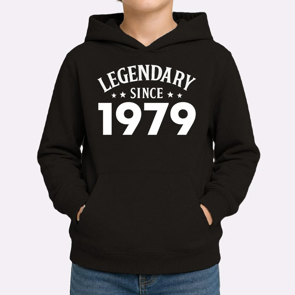 Legendary Since 1979 Vintage Birthday Text Kids Hoodie - Front 1