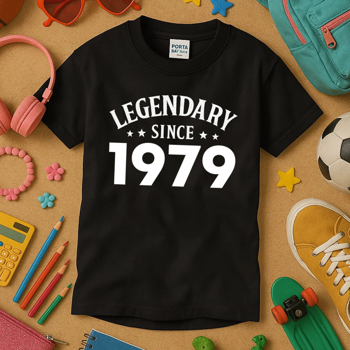 Legendary Since 1979 Vintage Birthday Text Kids T-Shirt - Front 2