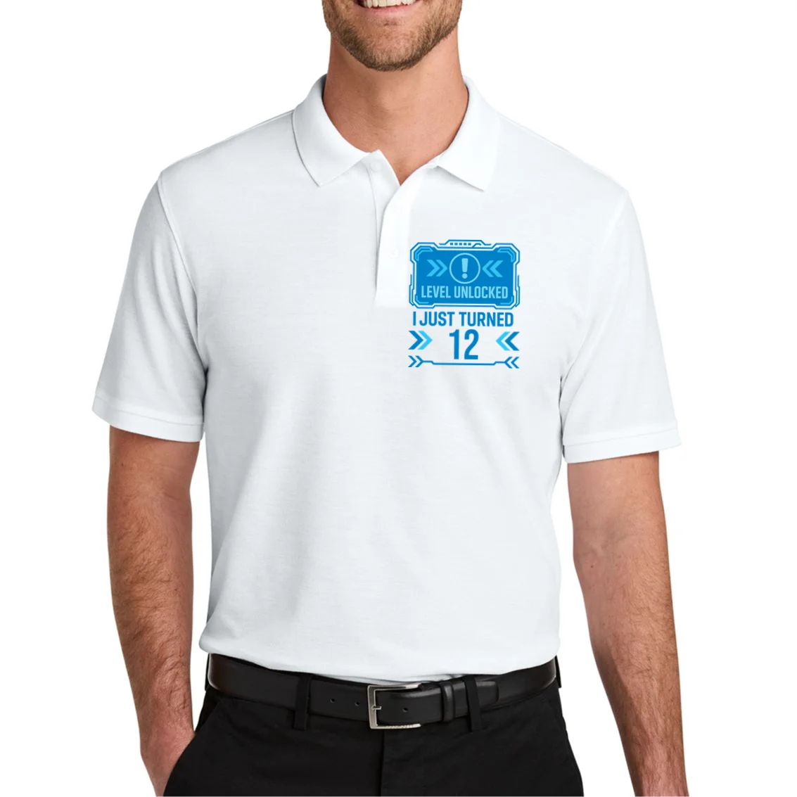 LEVEL UNLOCKED I JUST TURNED – Custom Kids Birthday Level Unlocked Birthday Men's Polo - Front 1