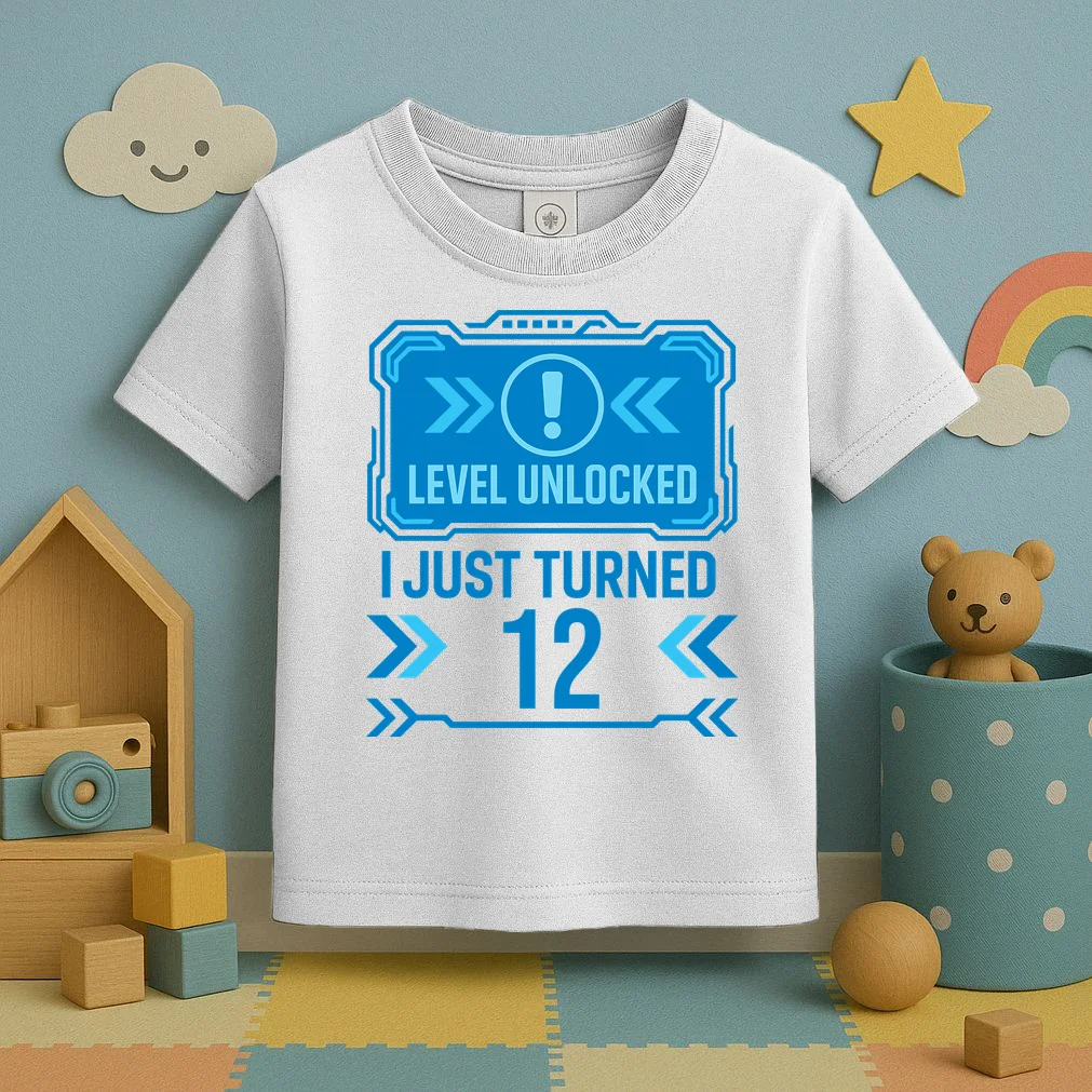LEVEL UNLOCKED I JUST TURNED – Custom Kids Birthday Level Unlocked Birthday Toddler T-Shirt - Front 2