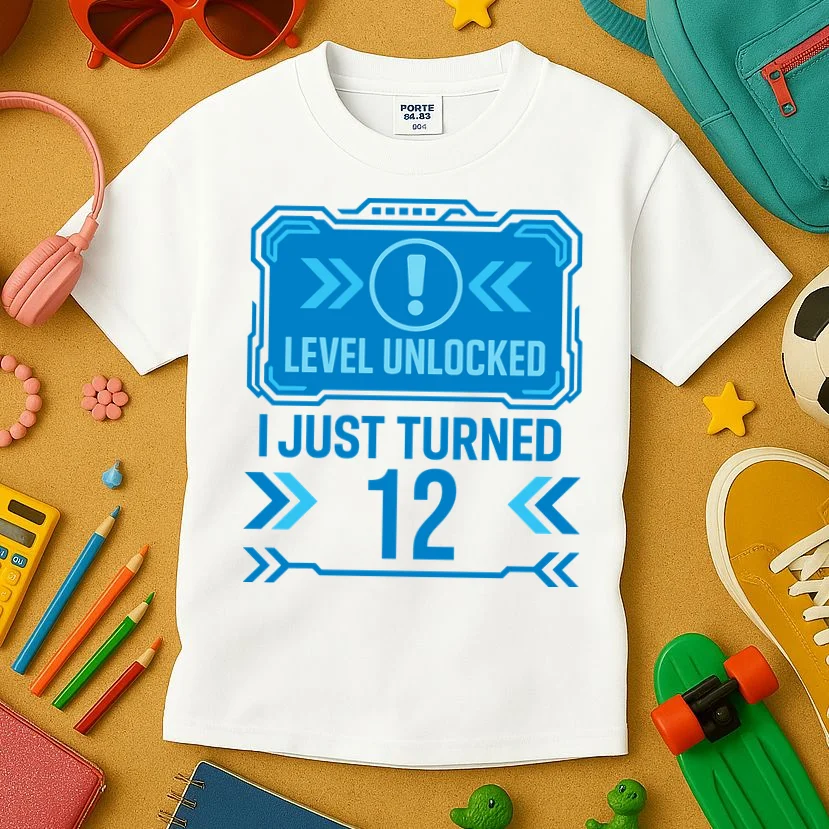 LEVEL UNLOCKED I JUST TURNED – Custom Kids Birthday Level Unlocked Birthday Kids T-Shirt - Front 2