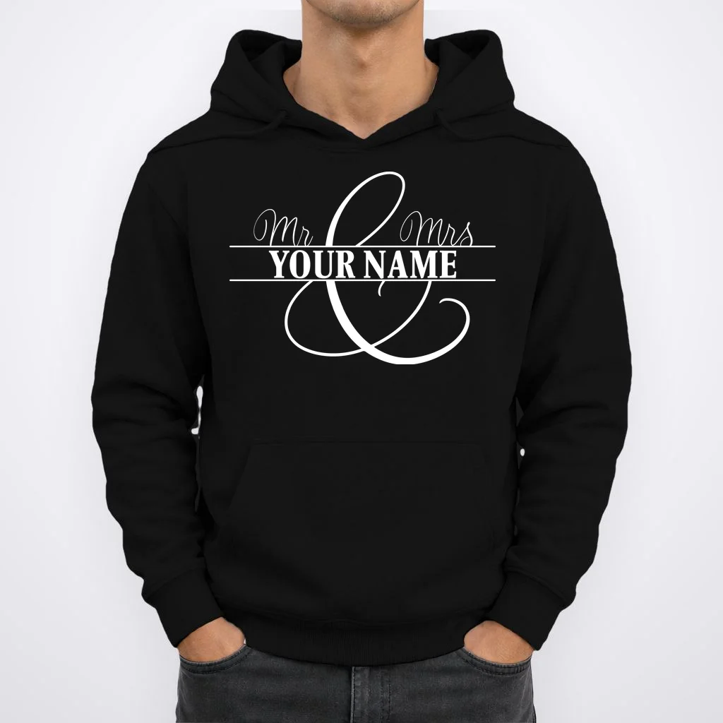Mr. and Mrs. Custom Last Name Personalized Wedding Gift Anniversary Hoodie - Front 1