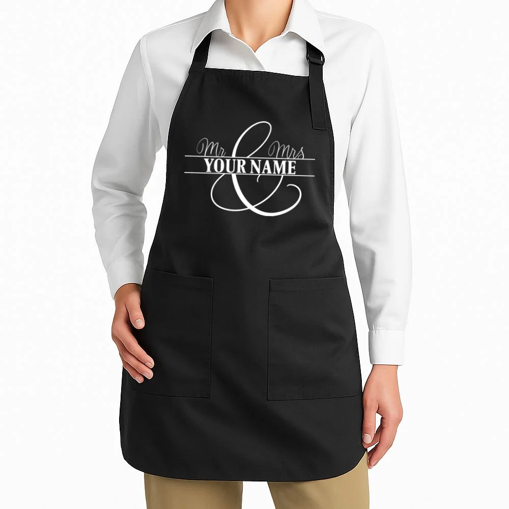 Mr. and Mrs. Custom Last Name Personalized Wedding Gift Anniversary Apron - Front 1