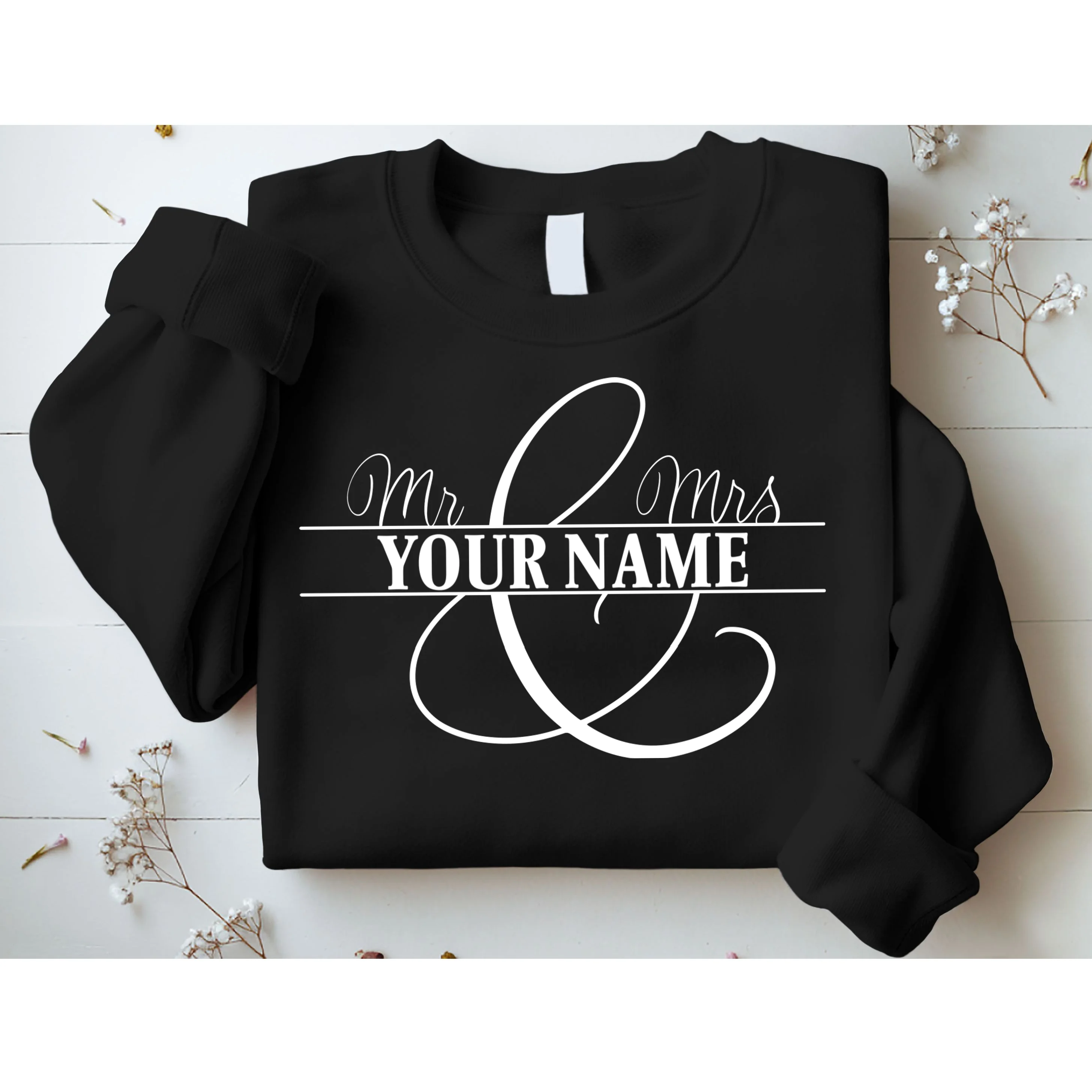 Mr. and Mrs. Custom Last Name Personalized Wedding Gift Anniversary Sweatshirt - Front 1