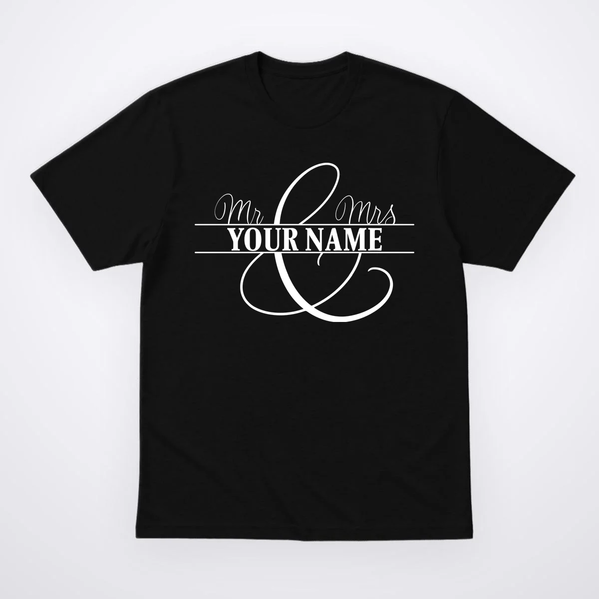 Mr. and Mrs. Custom Last Name Personalized Wedding Gift Anniversary T-Shirt - Front