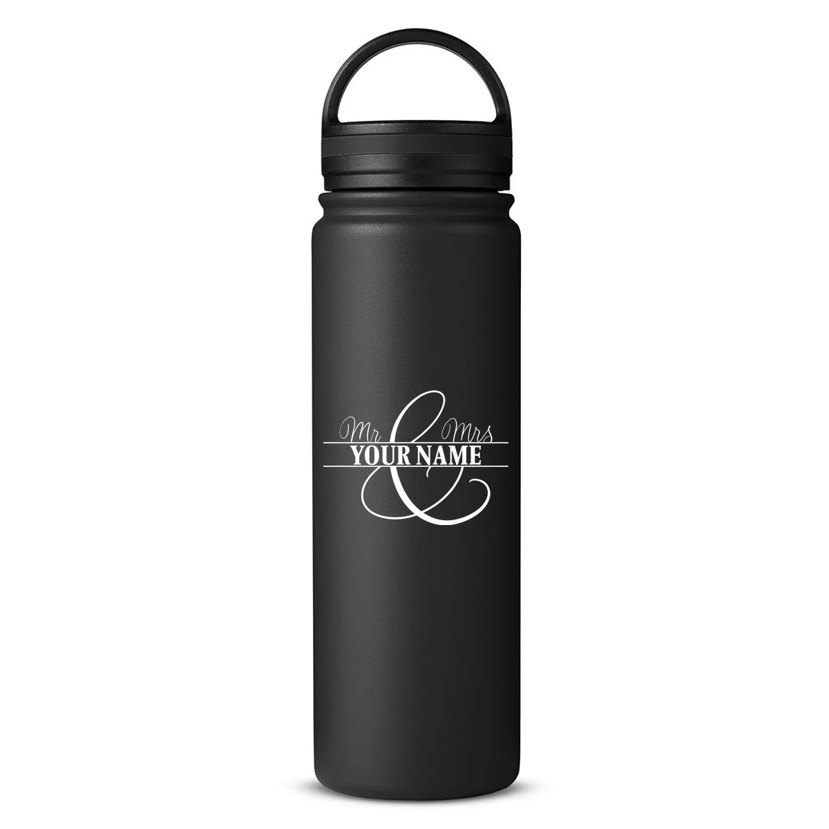 Mr. and Mrs. Custom Last Name Personalized Wedding Gift Anniversary 24oz Water Bottle - Front