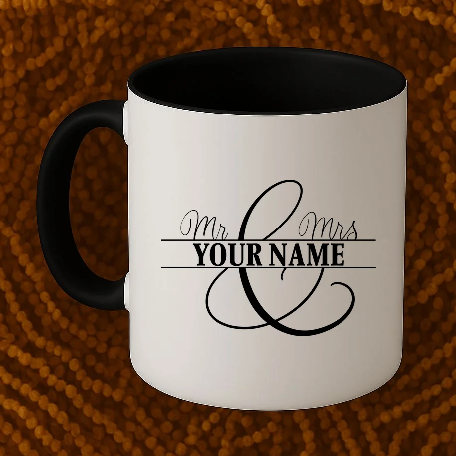 Mr. and Mrs. Custom Last Name Personalized Wedding Gift Anniversary Coffee Mug - Front 1