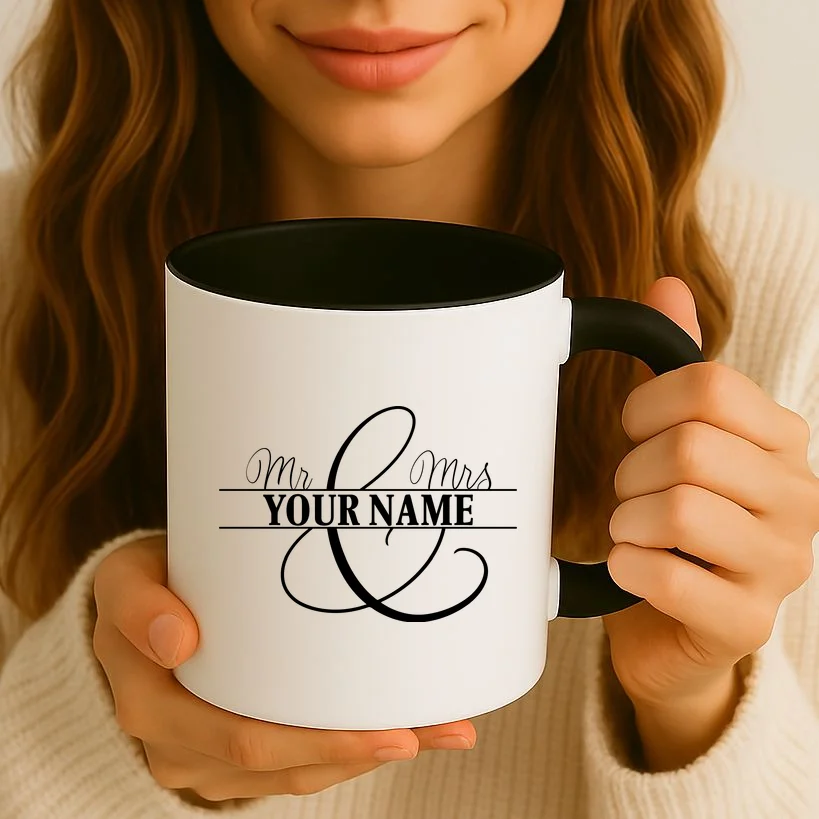 Mr. and Mrs. Custom Last Name Personalized Wedding Gift Anniversary Coffee Mug - Front 2