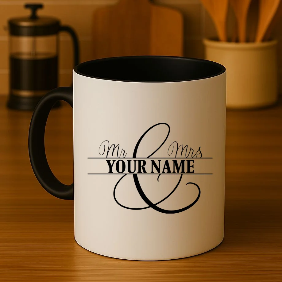 Mr. and Mrs. Custom Last Name Personalized Wedding Gift Anniversary Coffee Mug - Front 3