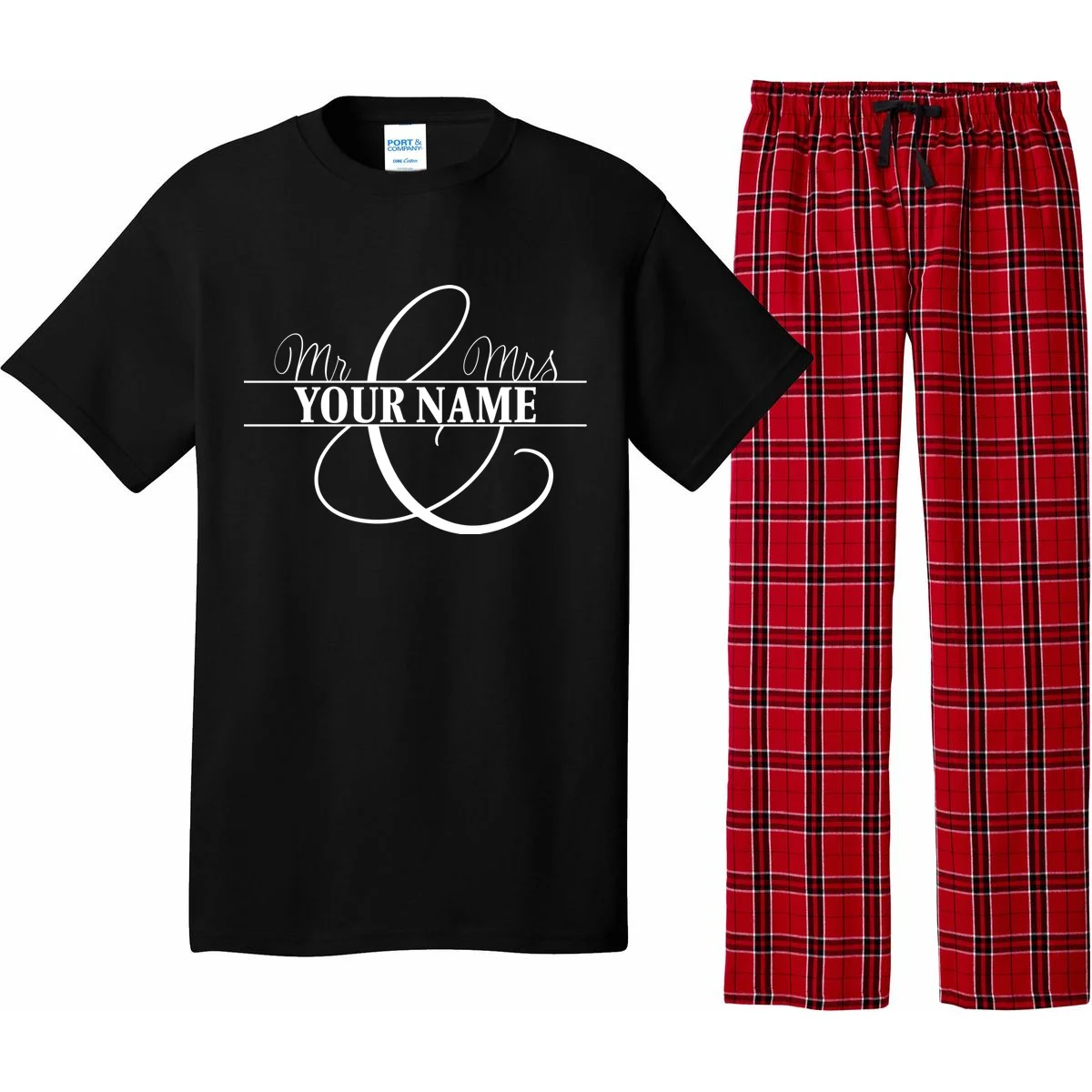 Mr. and Mrs. Custom Last Name Personalized Wedding Gift Anniversary Pajama Set - Front