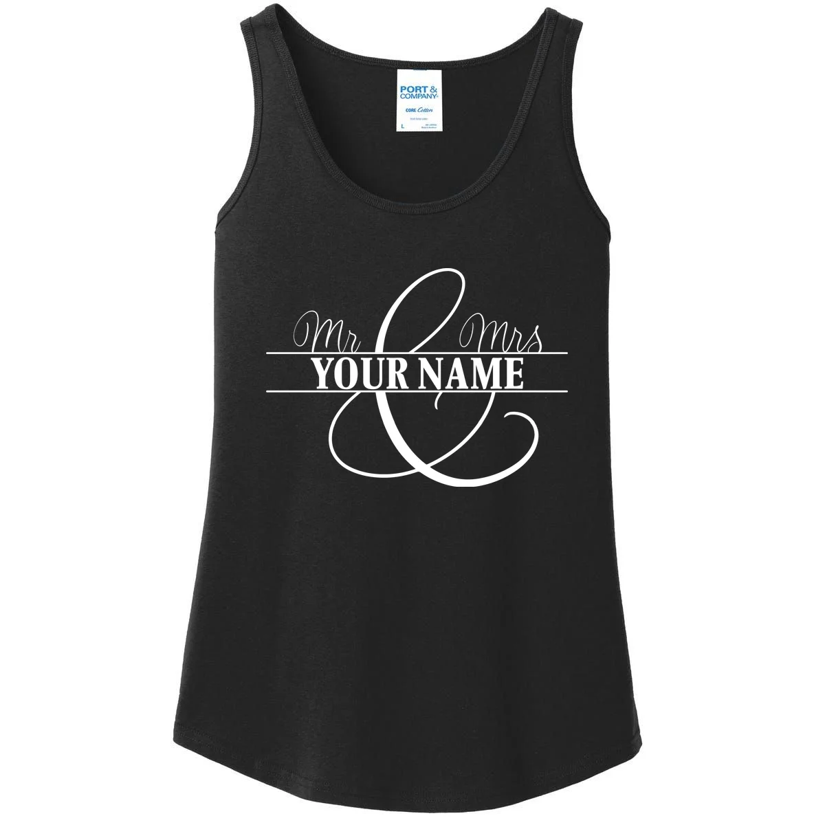 Mr. and Mrs. Custom Last Name Personalized Wedding Gift Anniversary Women's Tank Top - Front