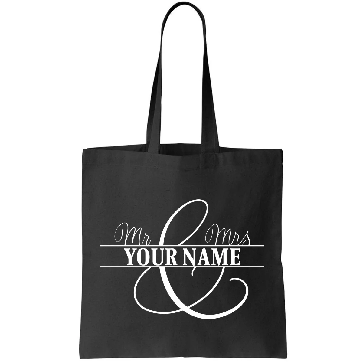 Mr. and Mrs. Custom Last Name Personalized Wedding Gift Anniversary Tote Bag - Front