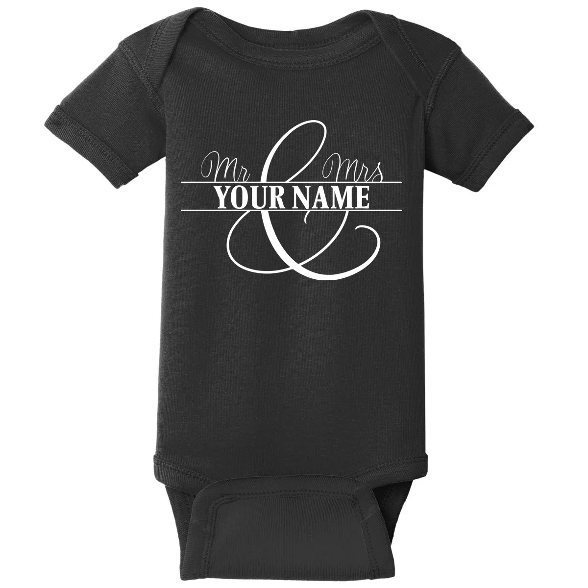 Mr. and Mrs. Custom Last Name Personalized Wedding Gift Anniversary Baby Bodysuit - Front