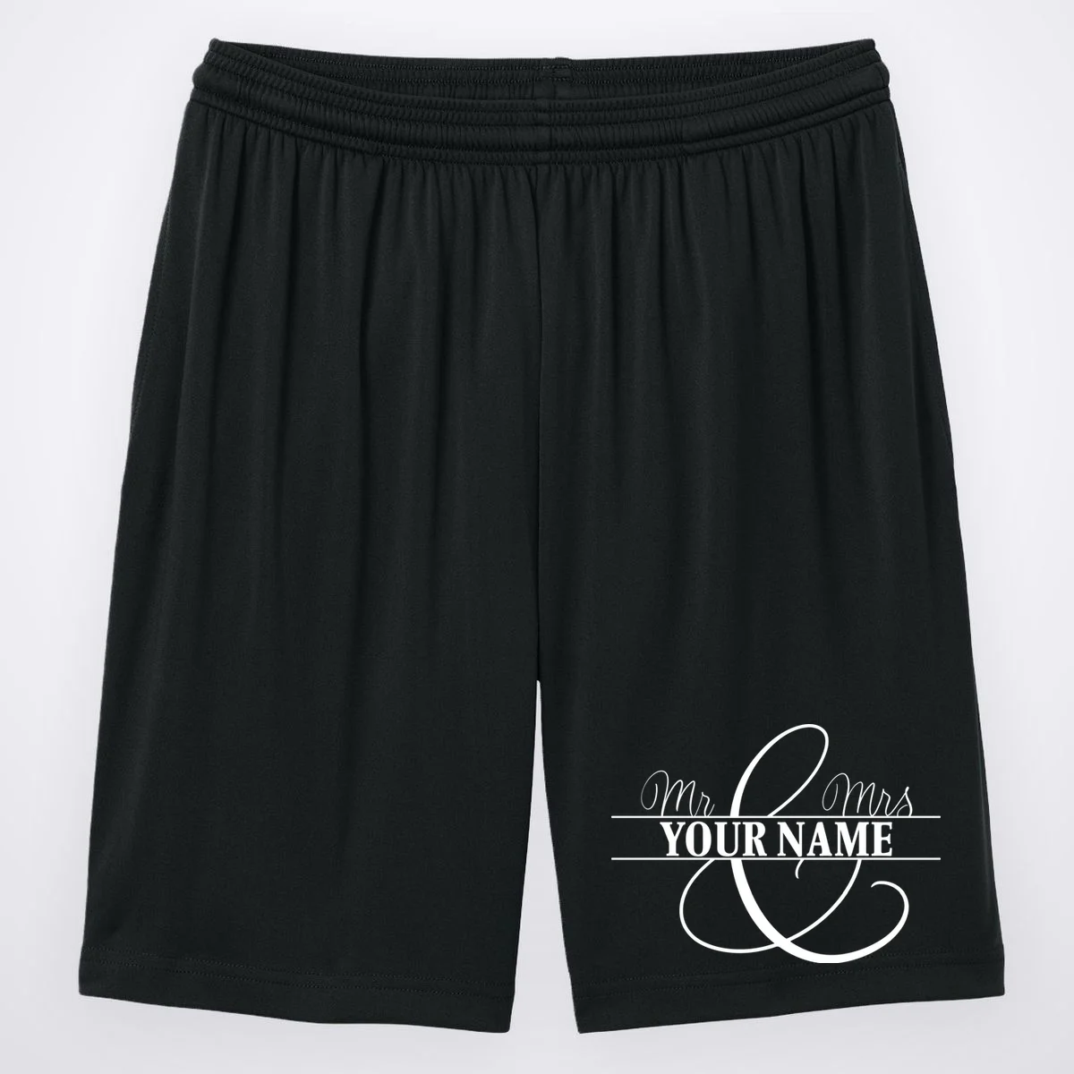 Mr. and Mrs. Custom Last Name Personalized Wedding Gift Anniversary Men's Shorts - Front