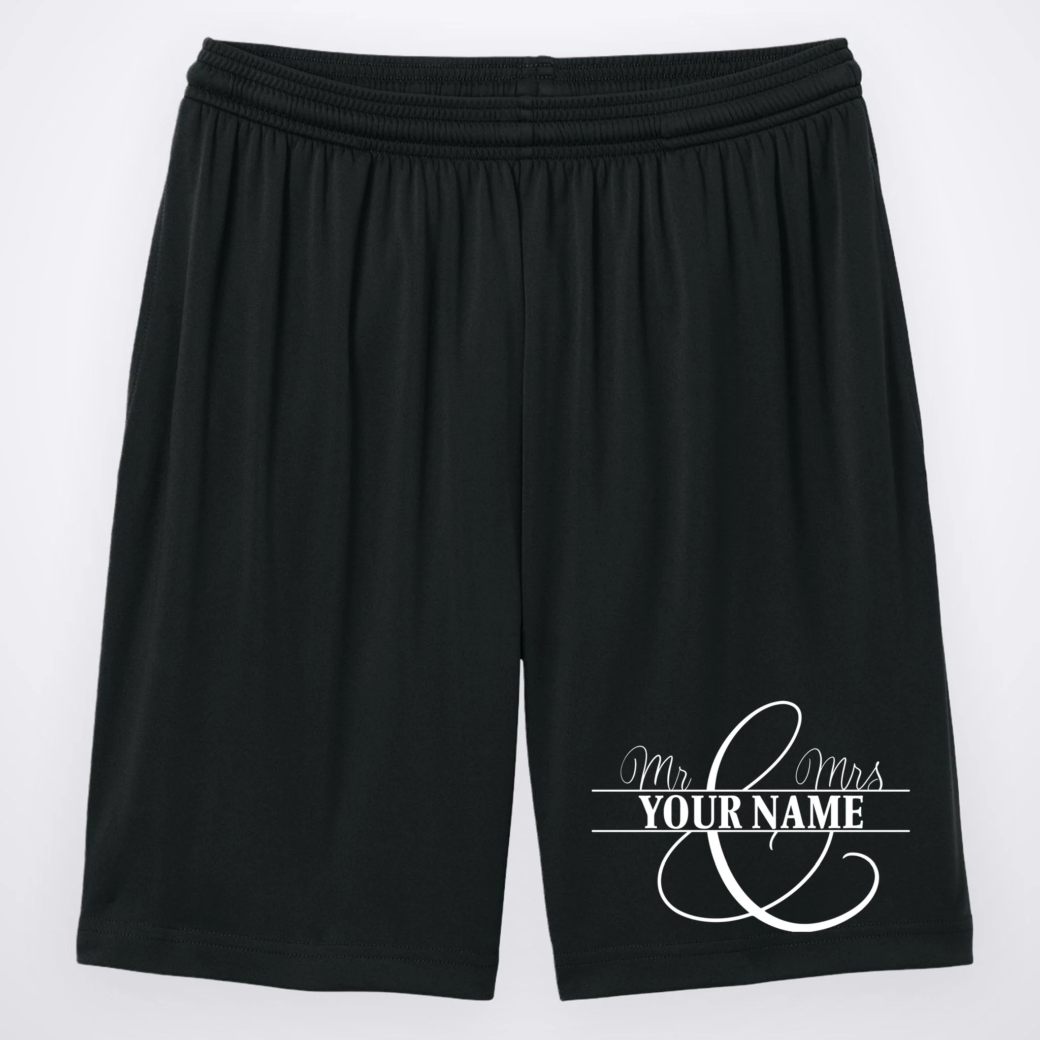 Mr. and Mrs. Custom Last Name Personalized Wedding Gift Anniversary Men's Shorts - Front