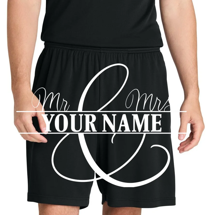 Mr. and Mrs. Custom Last Name Personalized Wedding Gift Anniversary Men's Shorts - Front 1
