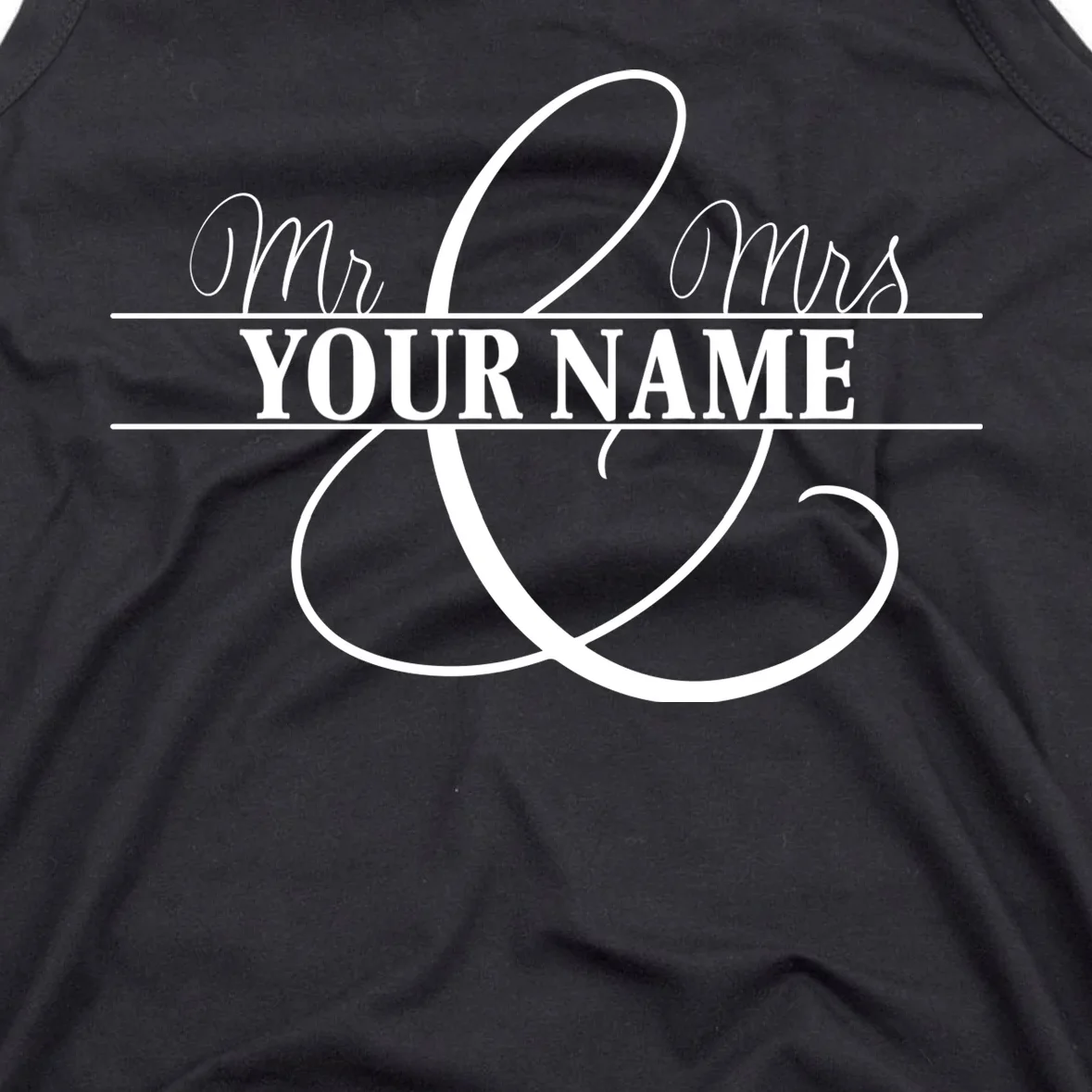 Mr. and Mrs. Custom Last Name Personalized Wedding Gift Anniversary Men's Tank Top - Front - Close-up