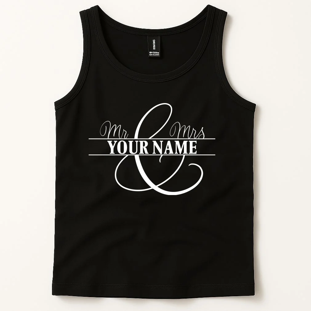 Mr. and Mrs. Custom Last Name Personalized Wedding Gift Anniversary Tank Top - Front 1