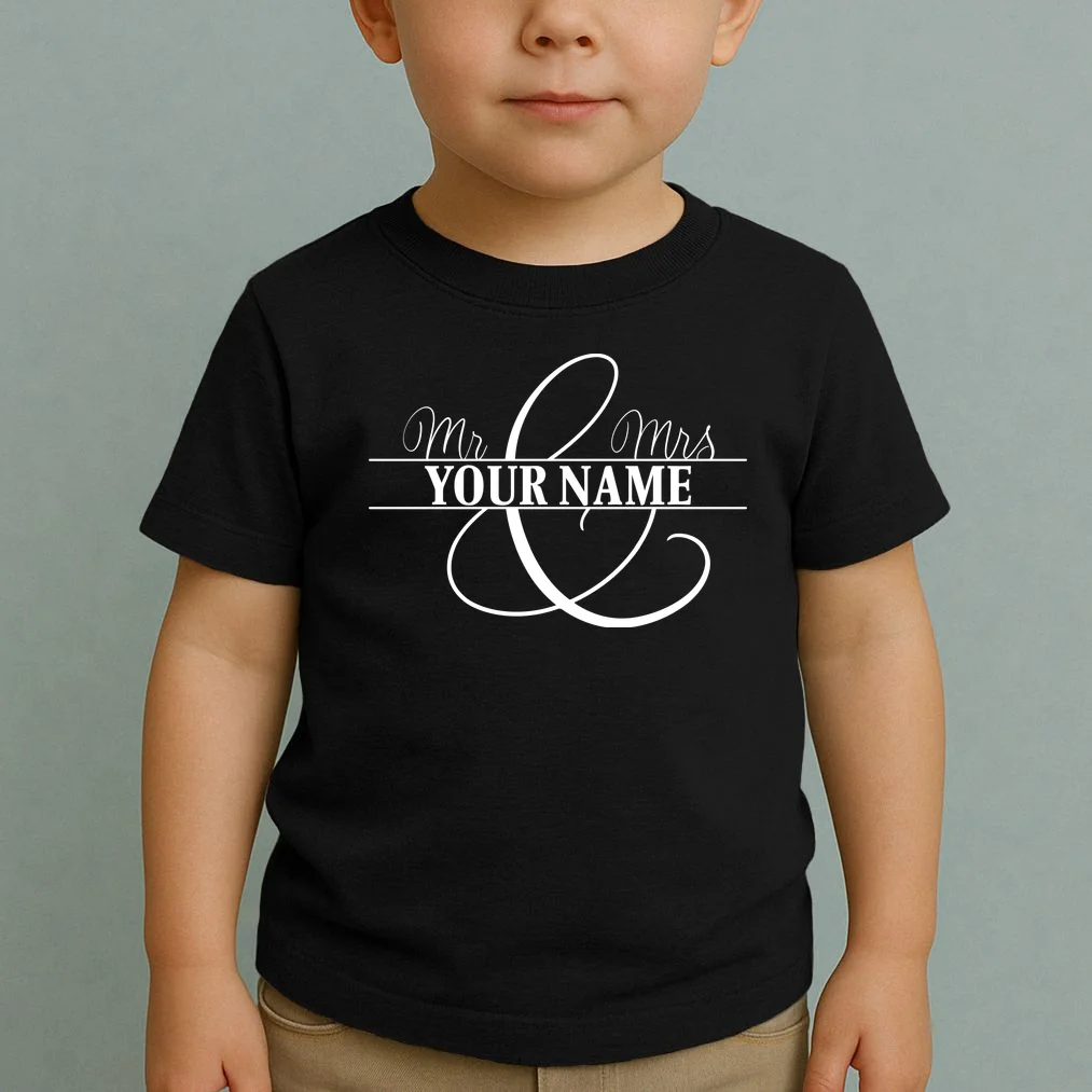 Mr. and Mrs. Custom Last Name Personalized Wedding Gift Anniversary Toddler T-Shirt - Front 1