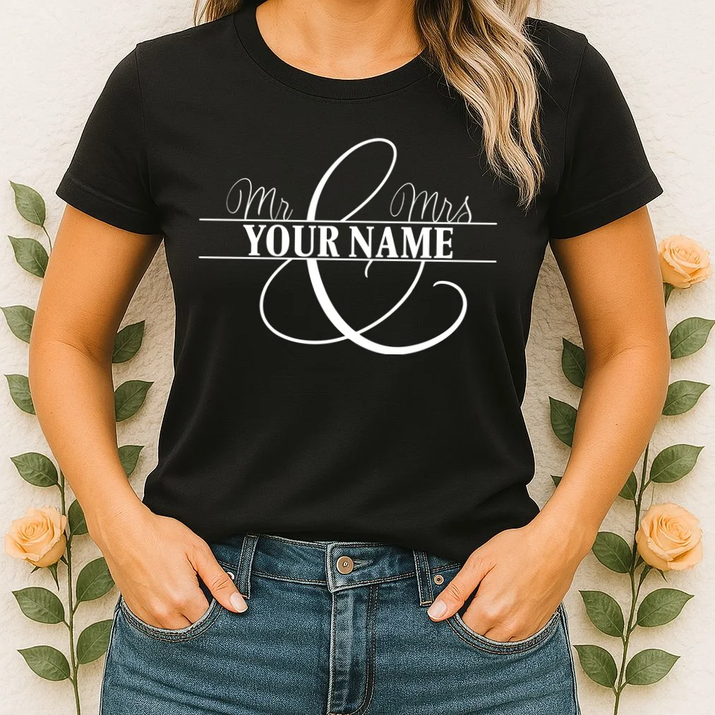 Mr. and Mrs. Custom Last Name Personalized Wedding Gift Anniversary Women's T-Shirt - Front 1