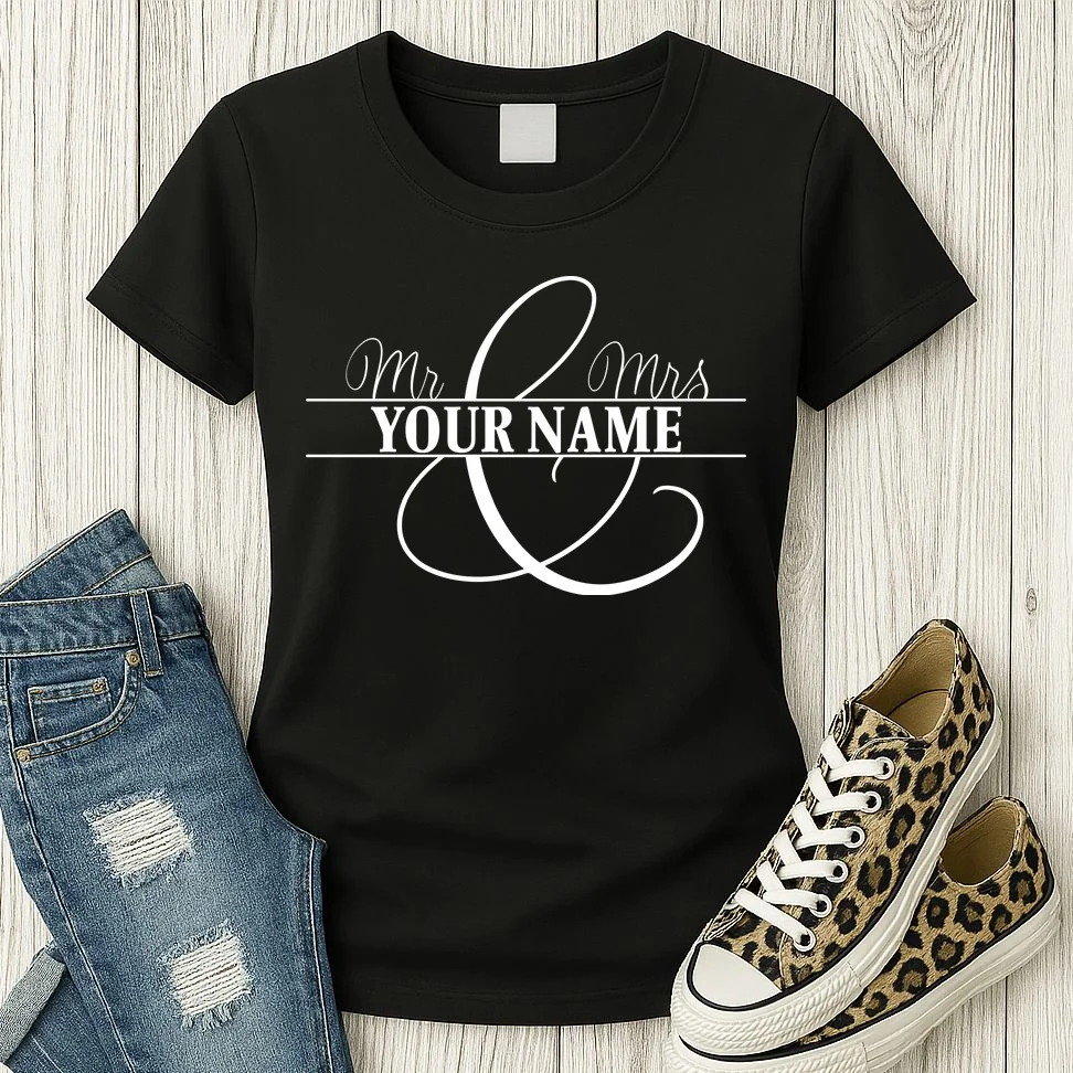 Mr. and Mrs. Custom Last Name Personalized Wedding Gift Anniversary Women's T-Shirt - Front 2