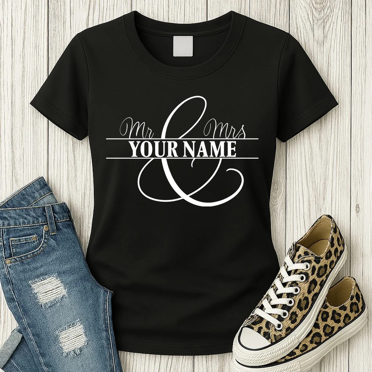 Mr. and Mrs. Custom Last Name Personalized Wedding Gift Anniversary Women's T-Shirt - Front 2