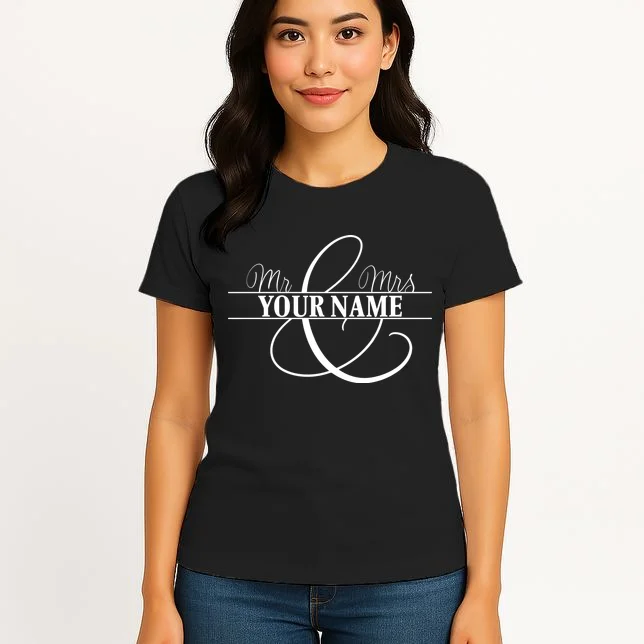 Mr. and Mrs. Custom Last Name Personalized Wedding Gift Anniversary Women's T-Shirt - Front 3