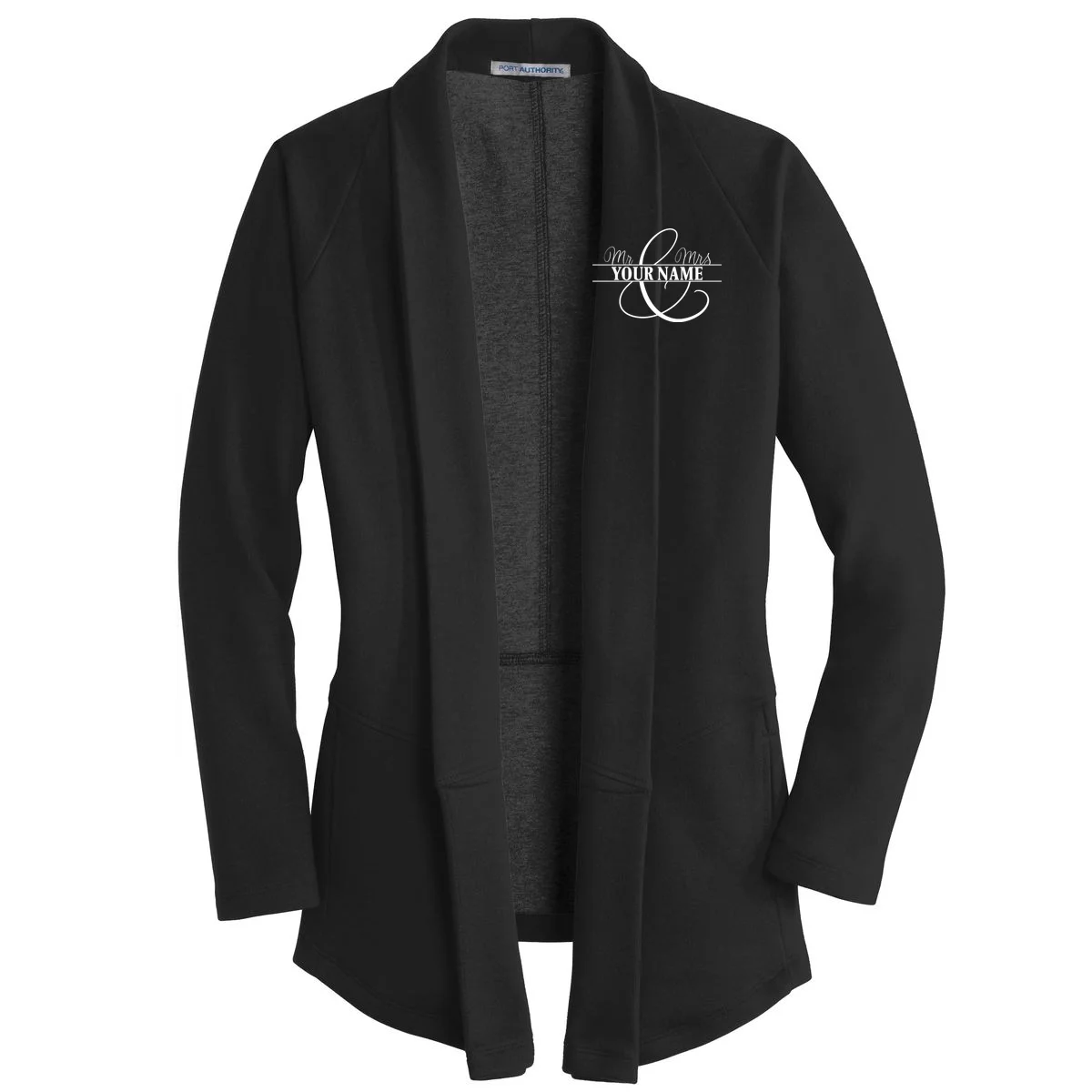 Mr. and Mrs. Custom Last Name Personalized Wedding Gift Anniversary Women's Cardigan - Front