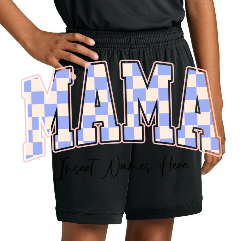 MAMA Blue Checkered Customizable Kids Shorts for Mother's Day - Front 1