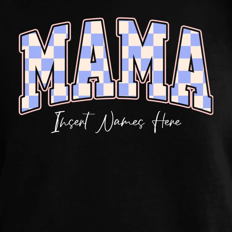 MAMA Blue Checkered Customizable Comfort Colors Unisex T-Shirt for Mother's Day - Front - Close-up