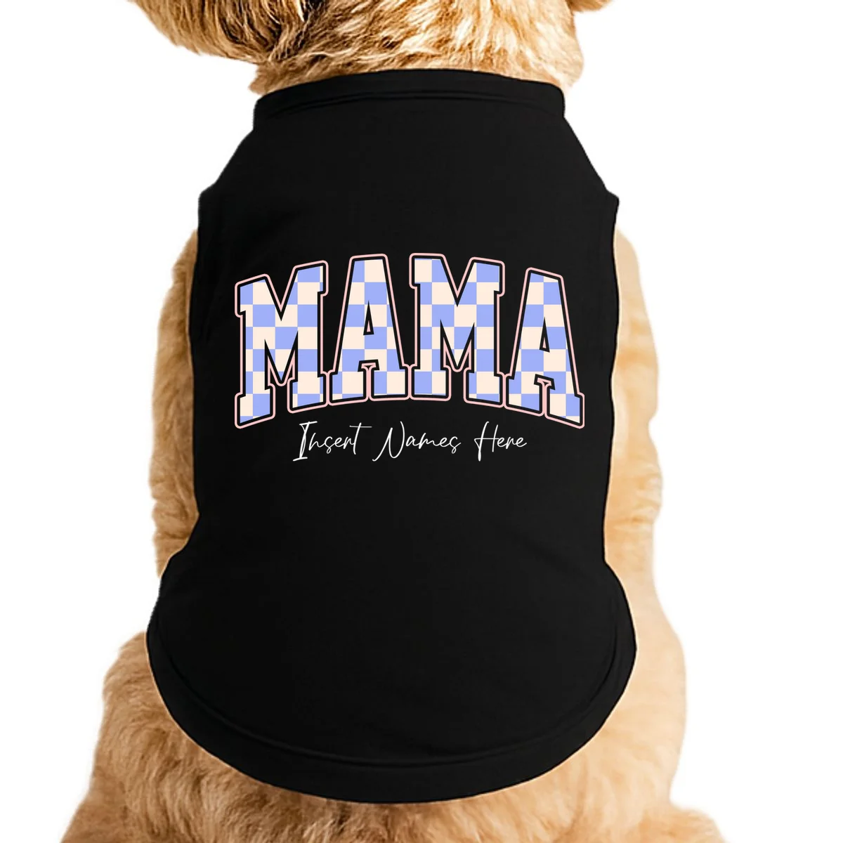 MAMA Blue Checkered Customizable Doggie Tank for Mother's Day - Front