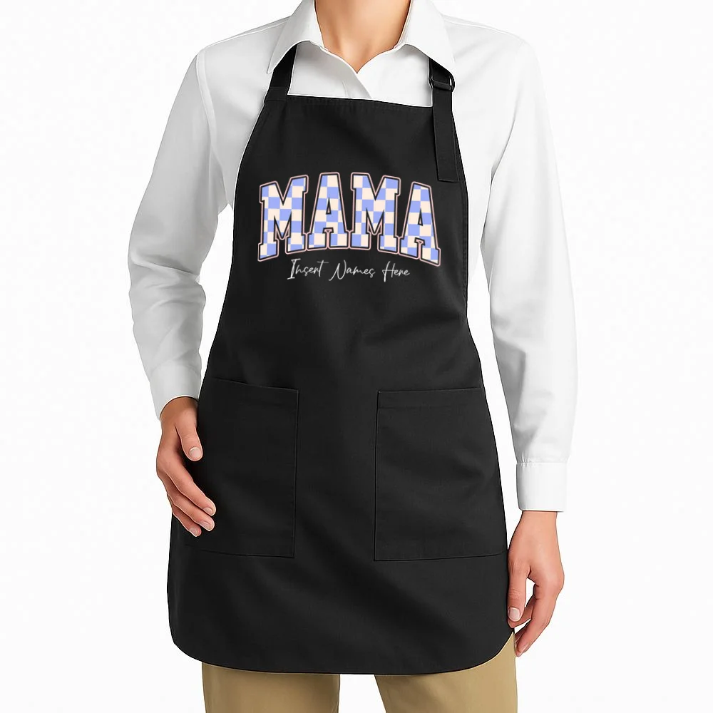 MAMA Blue Checkered Customizable Apron for Mother's Day - Front 1