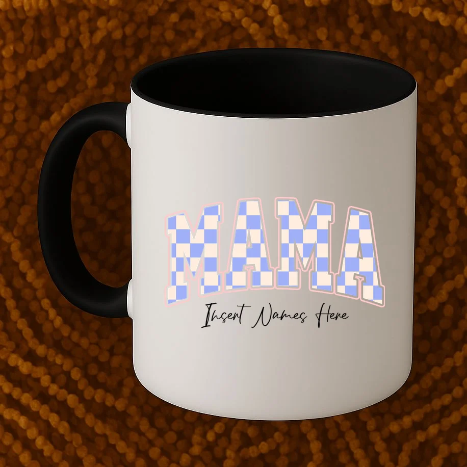 MAMA Blue Checkered Customizable Mug for Mother's Day - Front 1