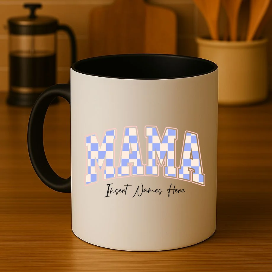 MAMA Blue Checkered Customizable Mug for Mother's Day - Front 3