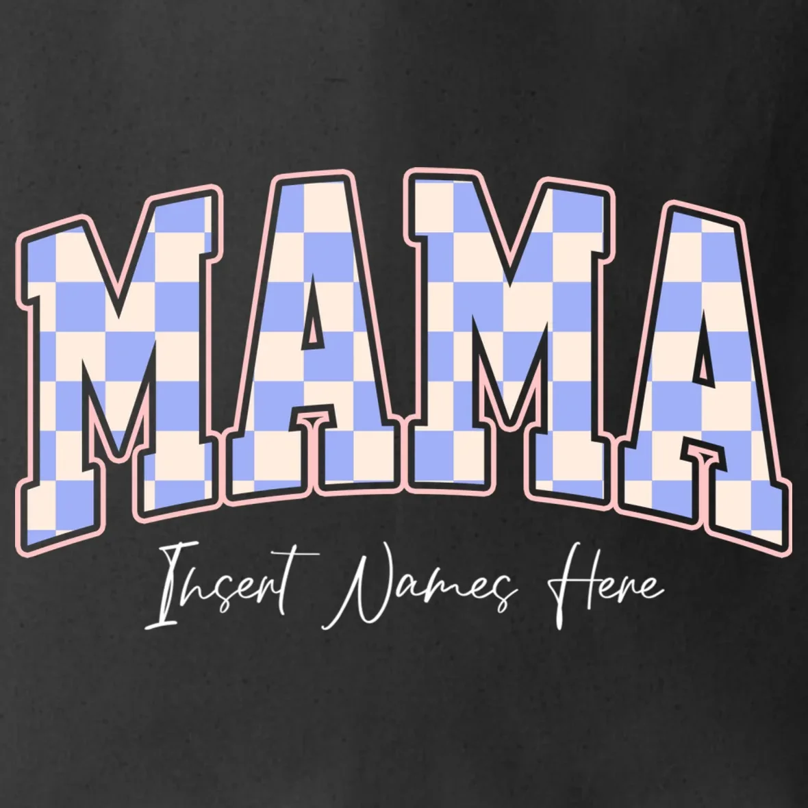 MAMA Blue Checkered Customizable Tote Bag for Mother's Day - Front - Close-up