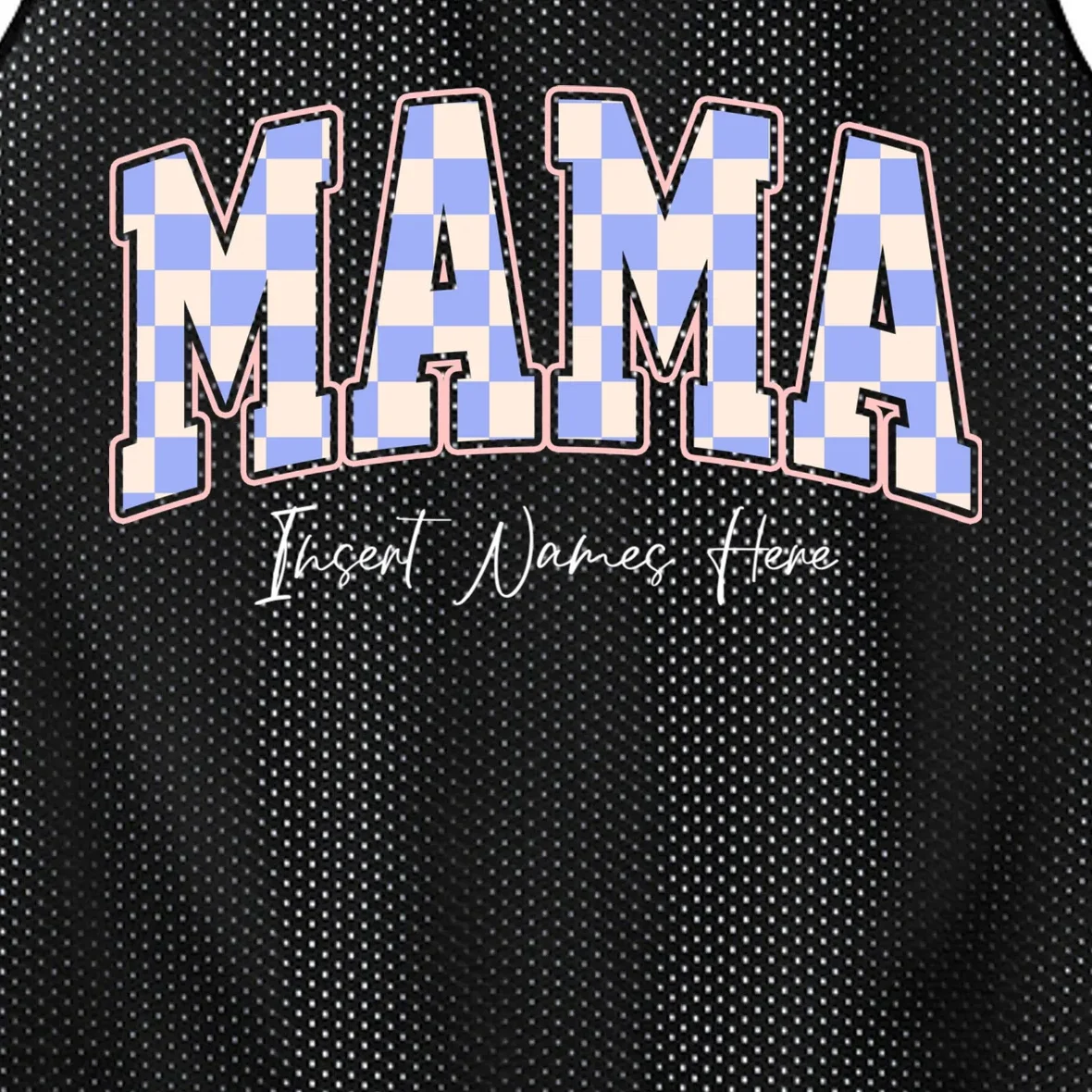 MAMA Blue Checkered Customizable Men's Basketball Jersey for Mother's Day - Front - Close-up