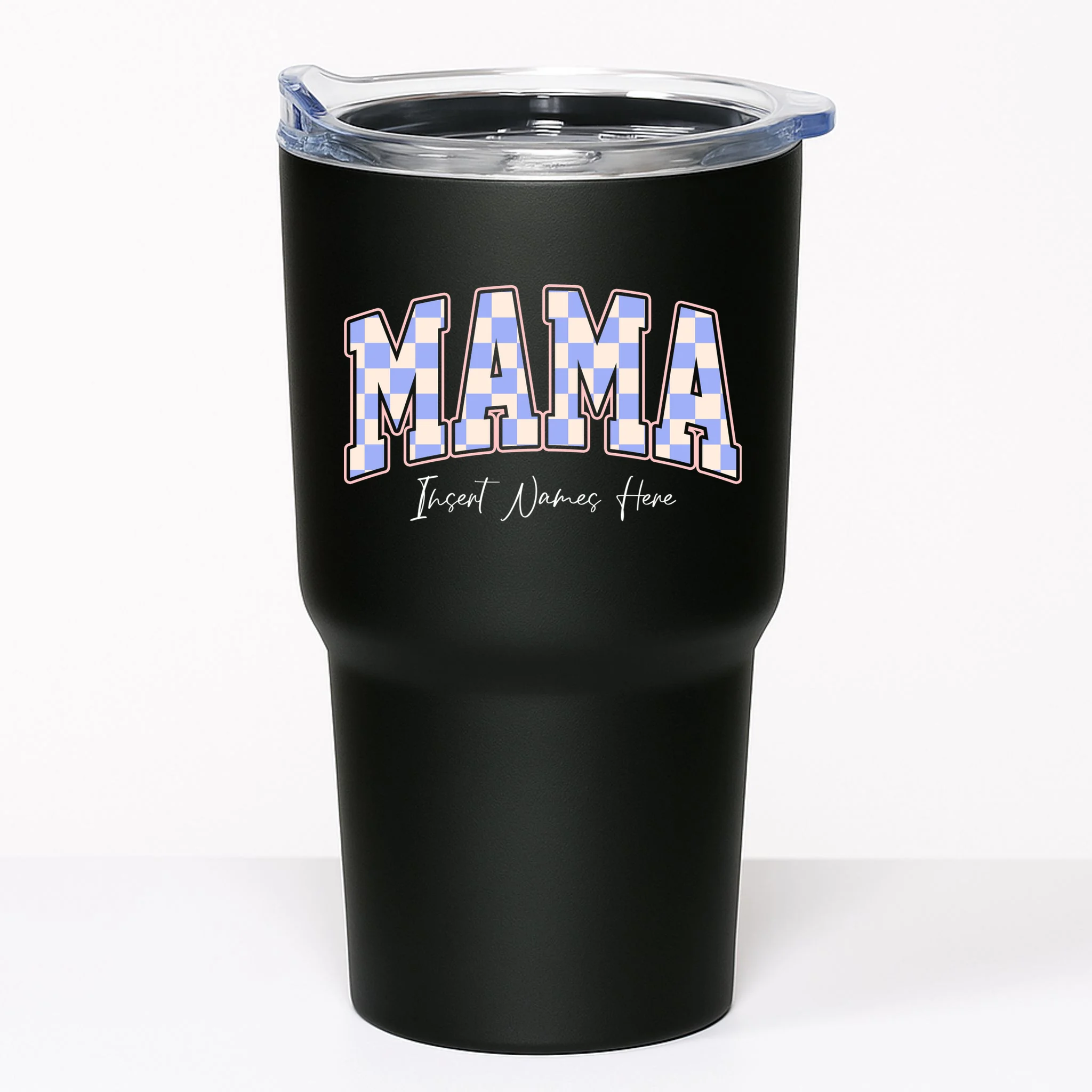 MAMA Blue Checkered Customizable 20oz Tumbler for Mother's Day - Front