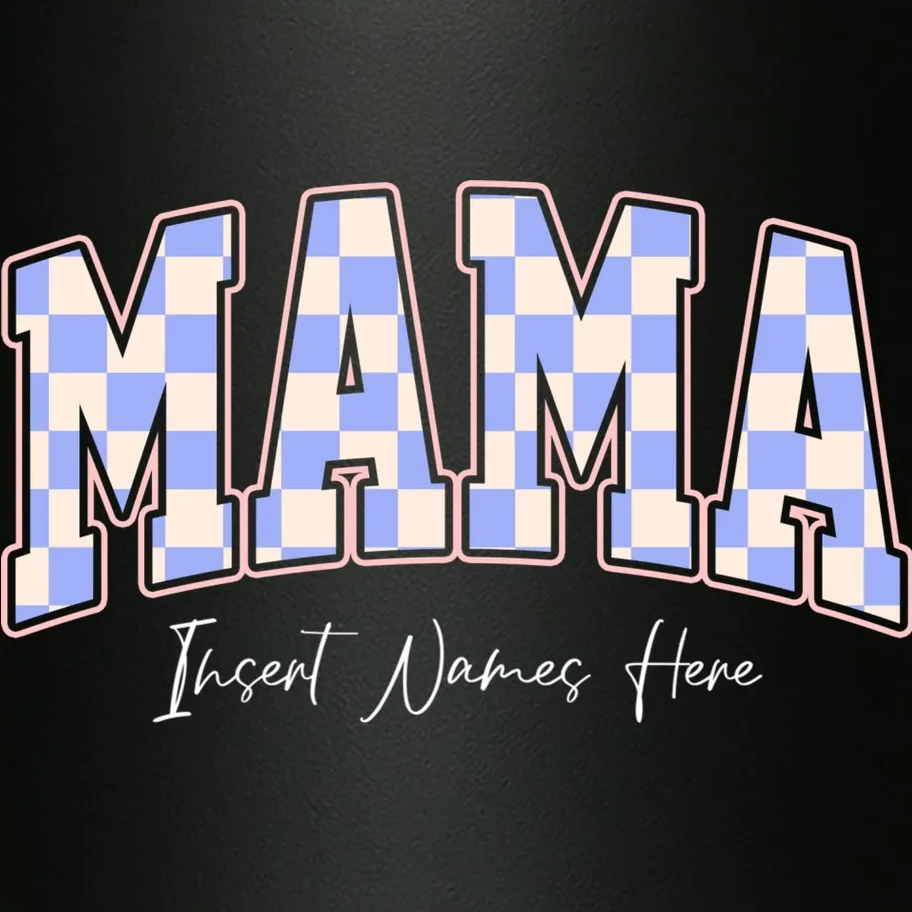 MAMA Blue Checkered Customizable 20oz Tumbler for Mother's Day - Front - Close-up